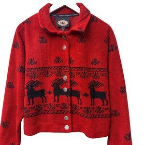 Vintage Holiday Jacket Fleece M/L Christmas Reindeer by County Clothing Co Canad